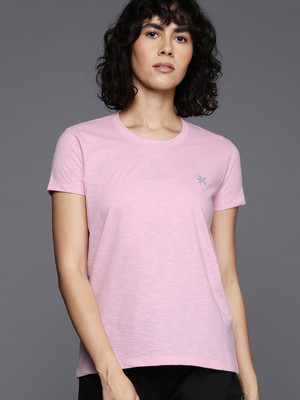 HRX by Hrithik Roshan Solid Women Round Neck Pink T-Shirt