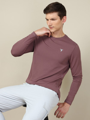 TECHNOSPORT Solid Men Crew Neck Maroon T-Shirt