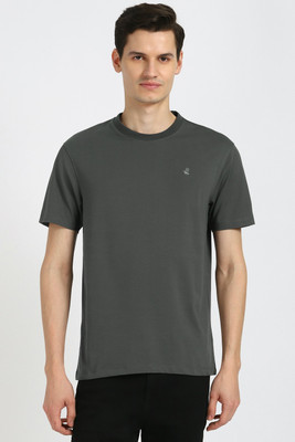 PETER ENGLAND Solid Men Crew Neck Grey T-Shirt
