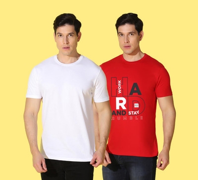 WOOSTRO Printed, Solid Men Round Neck Multicolor T-Shirt