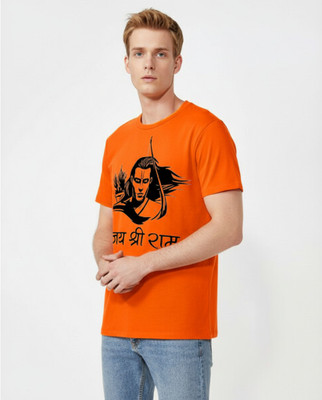 LIVAX COTTY Printed Men Round Neck Orange T-Shirt