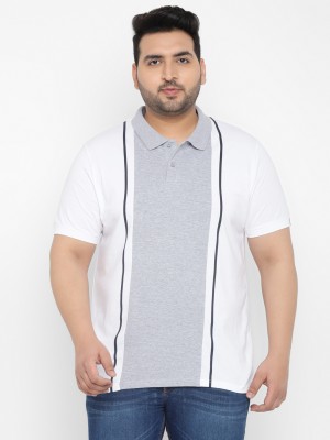 Urbano Plus Colorblock Men Polo Neck White, Grey T-Shirt