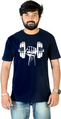 Chiraiyaa Printed Men Round Neck Dark Blue T-Shirt