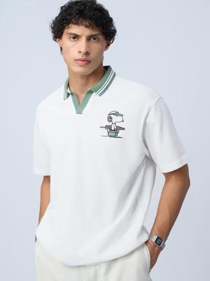 The Souled Store Cartoon Men Polo Neck White T-Shirt