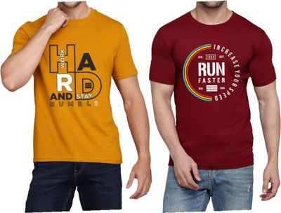 WOOSTRO Typography Men Round Neck Brown, Maroon T-Shirt