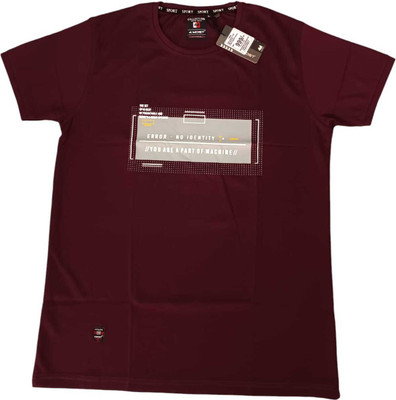 4MOST Printed Men Round Neck Maroon T-Shirt