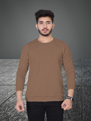 Krishna Designing Solid Men Round Neck Brown T-Shirt