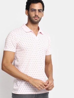 V-MART Printed Men Polo Neck Pink T-Shirt