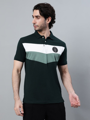 CANTABIL Colorblock Men Polo Neck Dark Green T-Shirt