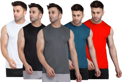 UDI n ADI Solid Men Round Neck Grey, Black, White, Blue, Red T-Shirt