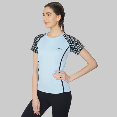 VECTOR X Printed Women Round Neck Light Blue T-Shirt
