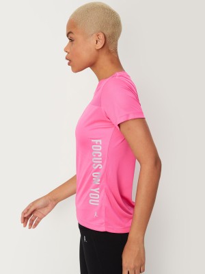 MAX Printed Women Round Neck Pink T-Shirt