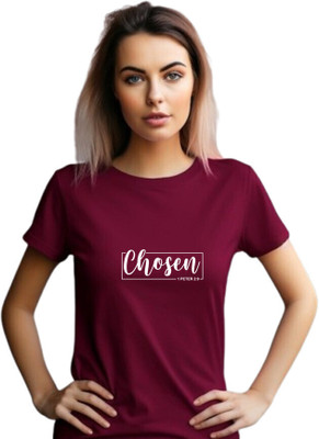 The Witty Curls Printed Women Round Neck Maroon T-Shirt