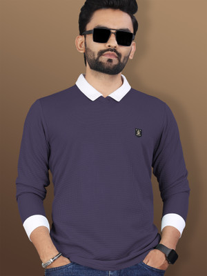 VeBNoR Solid Men Polo Neck Blue T-Shirt