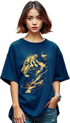AUSK Printed Women Round Neck Dark Blue T-Shirt