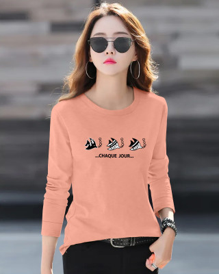 HKCOLLECTION Printed, Typography Women Round Neck Orange T-Shirt