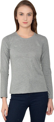 Trendfull Solid Women Round Neck Grey T-Shirt