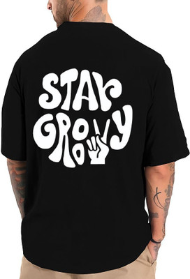 DELGAN Printed Men Round Neck Black T-Shirt