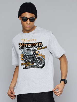 R.Code by The Roadster Life Co. Graphic Print Men Round Neck Grey T-Shirt