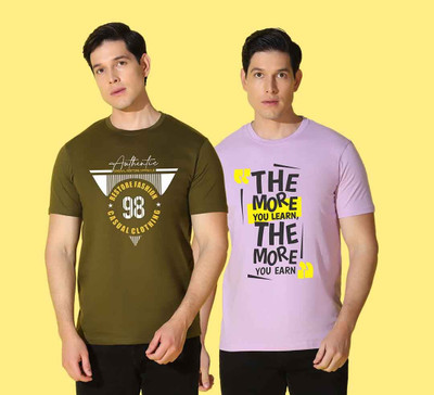 WOOSTRO Printed Men Round Neck Multicolor T-Shirt