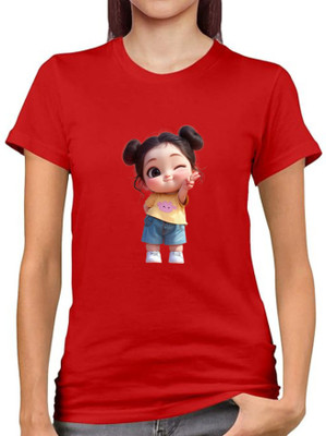 Gujjuunicorns Geometric Print Women Round Neck Red T-Shirt