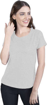 THE BLAZZE Solid Women Round Neck Grey T-Shirt