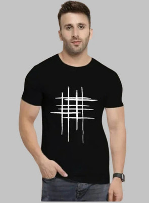 stylesmyth Striped, Solid Men Round Neck Black T-Shirt