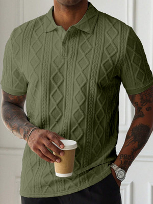 METRONAUT Self Design Men Polo Neck Green T-Shirt