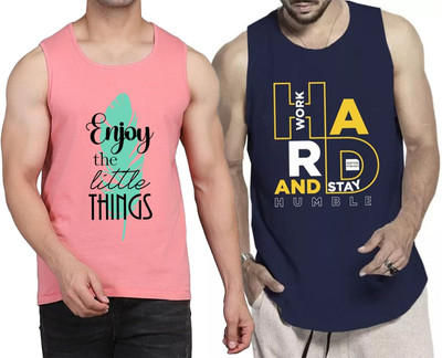 WOOSTRO Printed Men Scoop Neck Pink, Navy Blue T-Shirt
