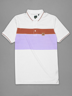 french crown Striped Men Polo Neck White T-Shirt