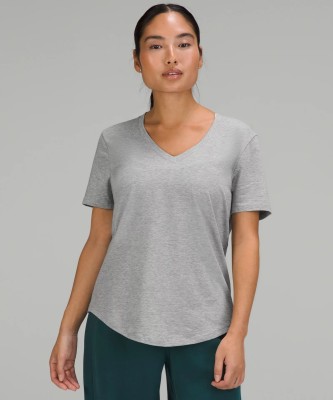 Ap'pulse Solid Women V Neck Grey T-Shirt