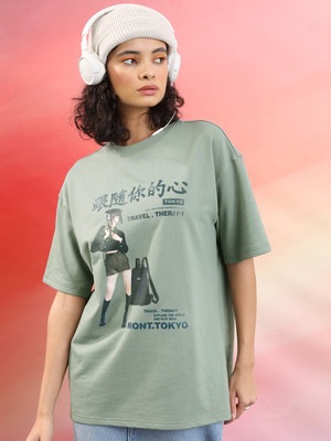 Tokyo Talkies Printed, Typography Women Round Neck Light Green T-Shirt
