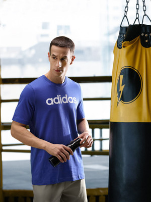 ADIDAS Printed Men Crew Neck Blue T-Shirt