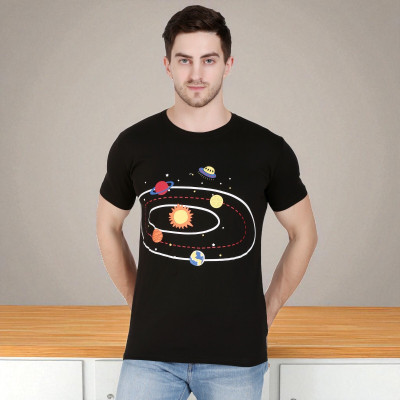 Faricon Trend Graphic Print Men Round Neck Black T-Shirt