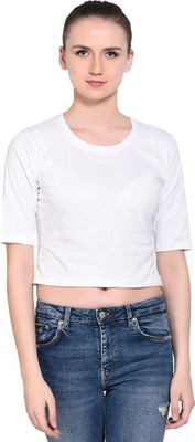 GEUM Solid Women Round Neck White T-Shirt