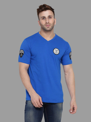 tfurnish Printed Men V Neck Blue T-Shirt