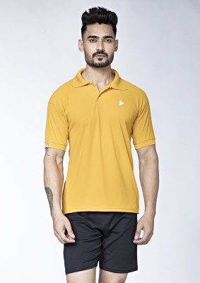 TEES SPORTS Solid Men Polo Neck Yellow T-Shirt