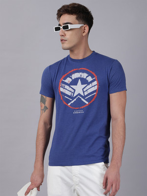 Free Authority Printed Men Round Neck Blue T-Shirt