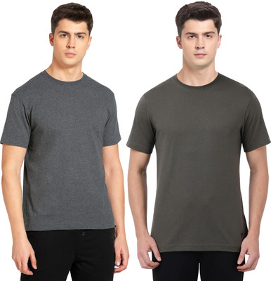 JOCKEY Solid Men Round Neck Grey, Dark Green T-Shirt