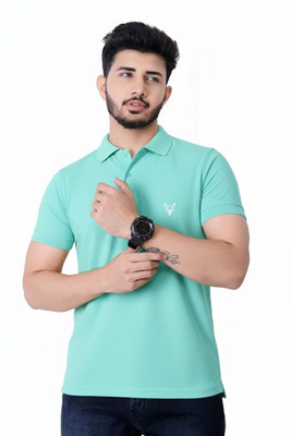 KASHIRA Solid Men Polo Neck Light Blue T-Shirt