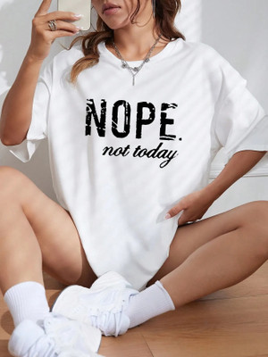 ELBATROSS Printed Women Round Neck White T-Shirt