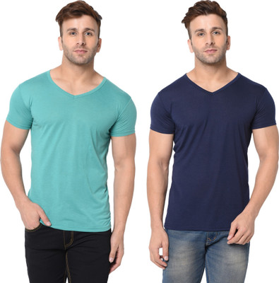 Adorbs Trend Solid Men V Neck Dark Blue, Green T-Shirt