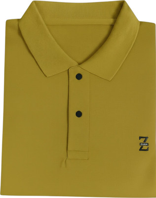 Keshar Solid Men Polo Neck Yellow T-Shirt