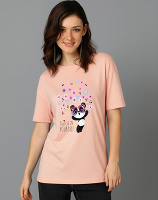 ADIXUS Solid Women Round Neck Pink T-Shirt