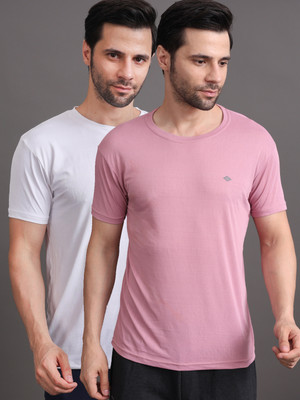 Bamboo Breeze Solid, Striped Men Round Neck Multicolor T-Shirt