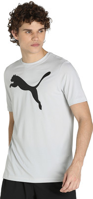 PUMA Solid Men Round Neck Grey T-Shirt