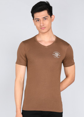 PETER ENGLAND Solid Men Round Neck Brown T-Shirt