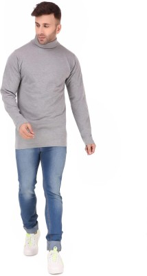 Trendolo Solid Men High Neck Grey T-Shirt