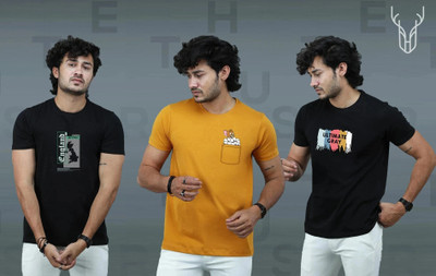 t-hustler Graphic Print Men Round Neck Black, Yellow T-Shirt