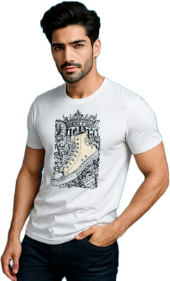 purycot Printed Men Round Neck White T-Shirt